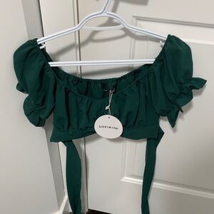 SHEIN Emerald Green Ruffled Crop Top